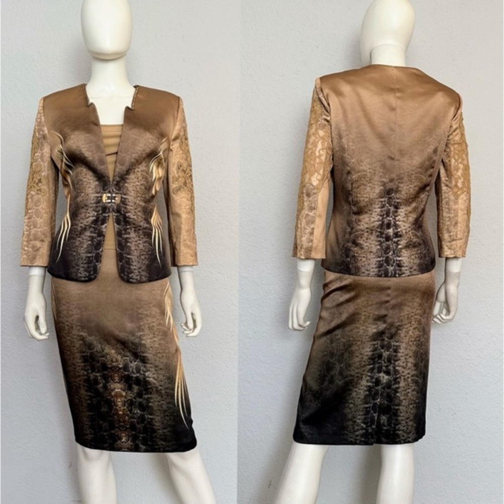 NWT Satin Skirt Suit 3Pc Set Blazer/Top/Skirt‎ Formal Lined Long Sleeves